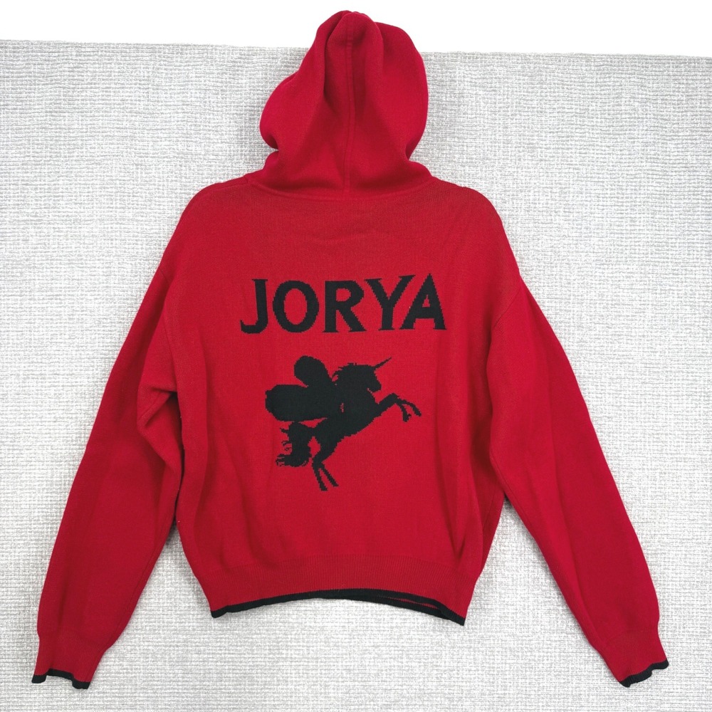 JORYA Red Black Unicorn Hoodie Sweater Jersey Long Sleeve Women's‎ Sz L Boxy